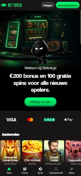 Bet Ninja Casino in de mobiele webversie op een smartphone